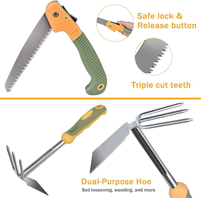 Garden Tool Set, WisaKey 9 Piece Stainless Steel Heavy Duty Gardening Hand Tools with Handle, Durable Garden Tool Bag, Gardening Gifts for Women and Men White Elephant Gifts