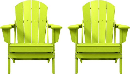 Westin Outdoors Laguna WO Home Furniture Adirondack Chair 2 PCS Set Outdoor Folding Patio Chair for Bon Fire Pit Garden Lawn Backyard Lounging Relaxing (Lime Green)