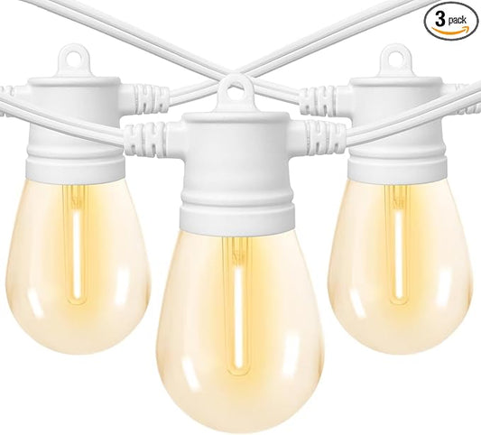SUNTHIN White String Lights, 144FT(3 Pack 48ft) White Outdoor Lights with Shatterproof LED Bulbs for Patio, Garden, Backyard, Porch, Cafe, Deck, Wedding, Party