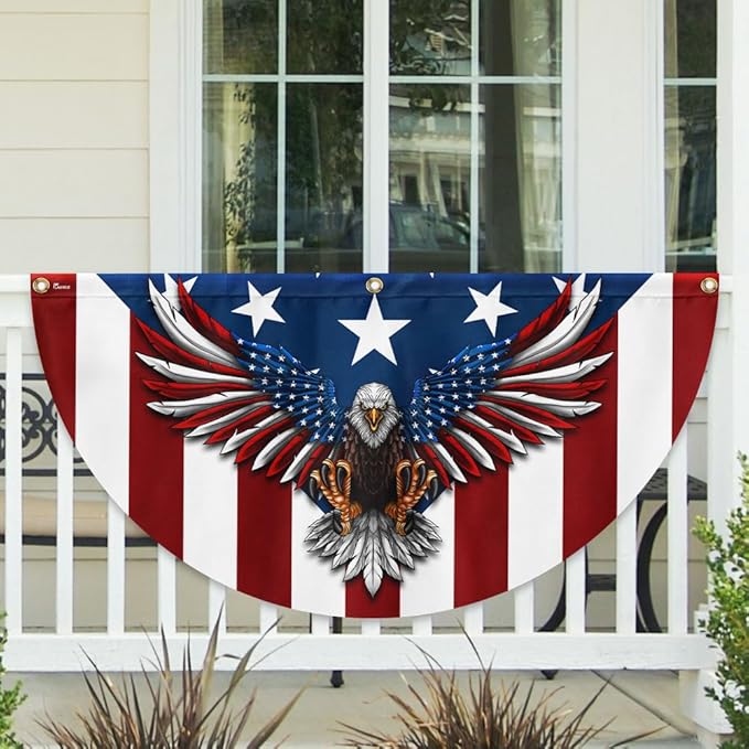 FLAGWIX American Flag Patriotic Eagle American Non-Pleated Fan Flag TPT1636F, 1.5x3 ft, 4 Pack Suitable for Outdoor and Indoor