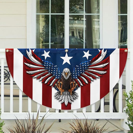 FLAGWIX American Flag Patriotic Eagle American Non-Pleated Fan Flag TPT1636F, 1.5x3 ft, 4 Pack Suitable for Outdoor and Indoor