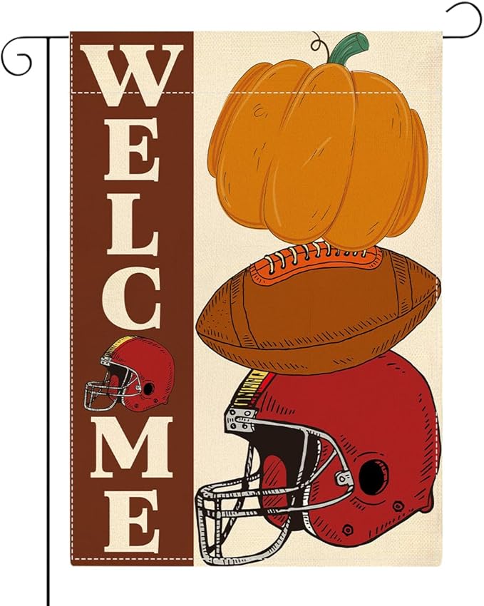 Fall Welcome Garden Flag Autumn Pumpkin Football Garden Flag 12x18 inch Double Sided Fall Thanksgiving Flags for Yard Outdoor Front Door (Flay 1803)