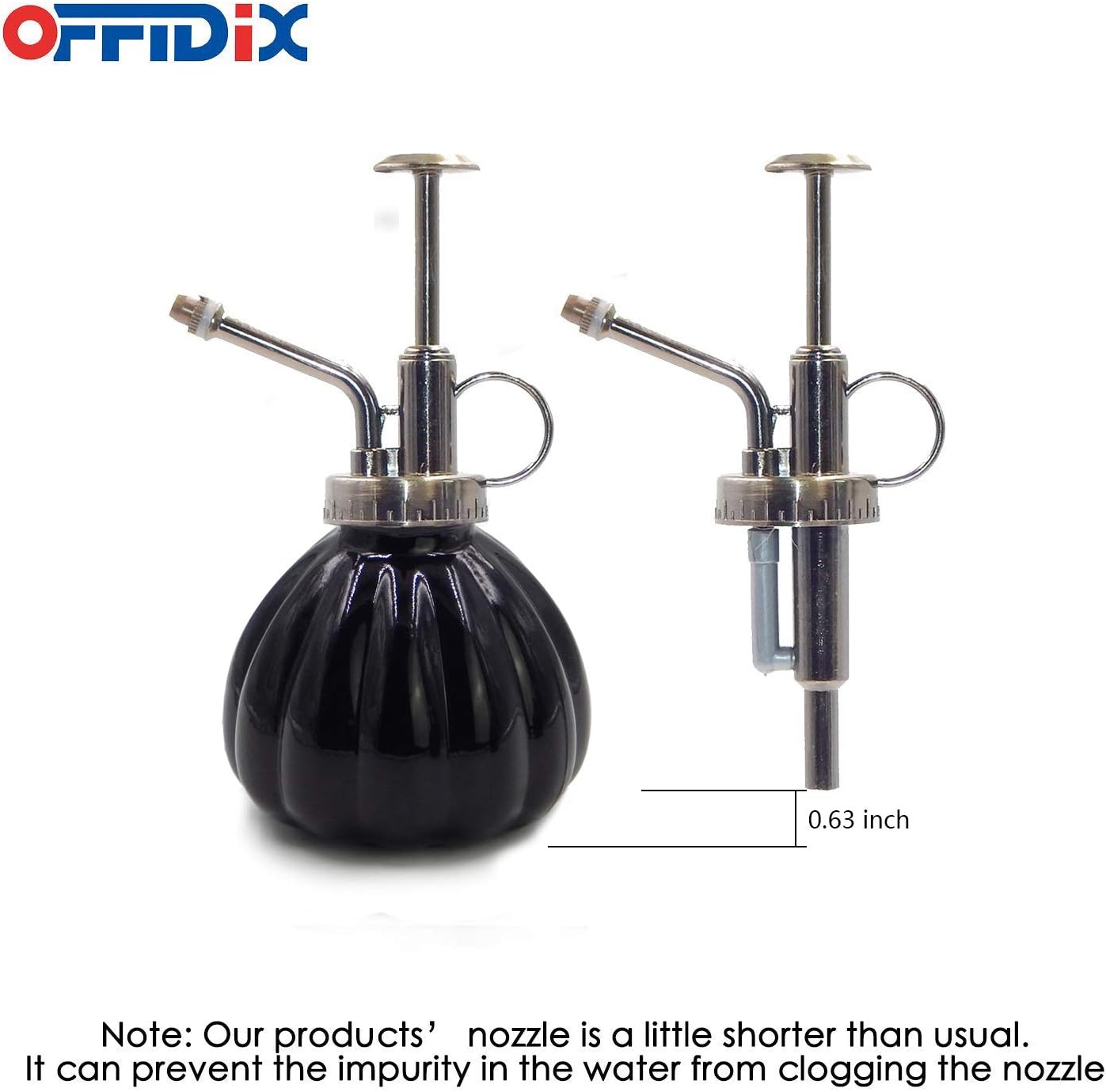 OFFIDIX Plant Mister Flower Watering Can, 6.3" Tall Vintage Pumpkin Style Black Color Glass Spray Bottle & Bronze Plastic Top Pump Ideal for Watering Small Plants Inside Home or Office