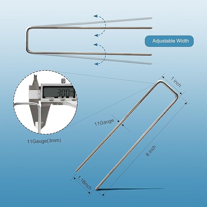 Galvanized Landscape Staples, 100 Pack 6 Inches Garden Lawn Stakes 11 Gauge U-Shaped Yard Turf Fabric Sod Pins for Weed Barrier Christmas Decorations Ground Cover Fabric