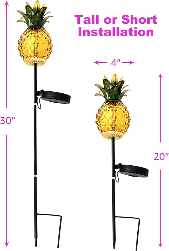 Solar Outdoor Lights Waterproof Garden Solar Pineapple Stakes Lights Lantern Decor Gift Tropical, 2 Packs