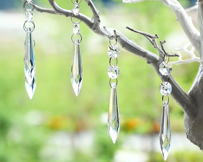 H&D 10pcs 63mm Chandelier Crystals Ornament - Clear Crystal Chandelier Prisms Icicle Drop Pendants