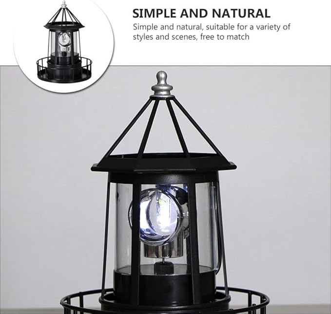 Cabilock LED Rotating Lighthouse Solar Beacon Tower Lamp Water Resistant Lighthouse Light Ornament for Garden Yard Outdoor Decor