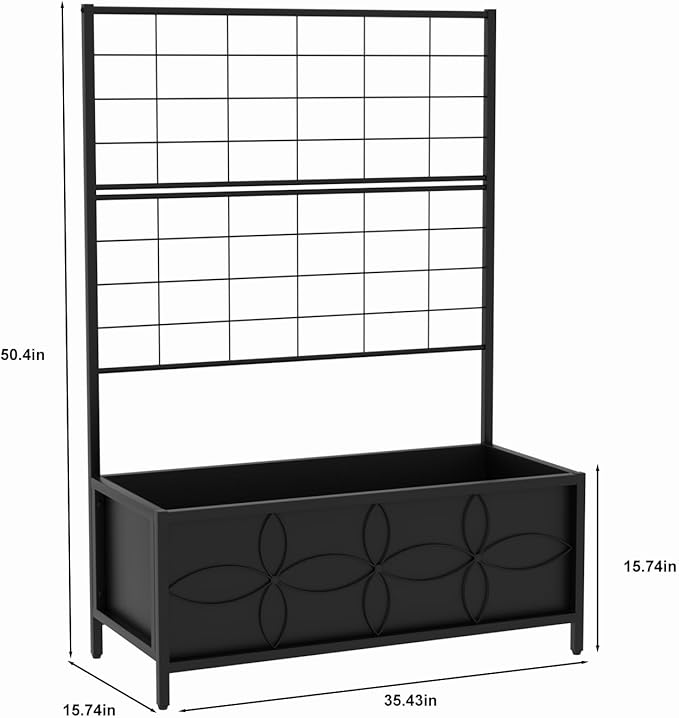 Zhongma Sturdy Raised Garden Bed with Trellis (15.75 x 35.43 x 48.8 in) for Vegetables Flower, Planter Box for Backyard Patio Balcony