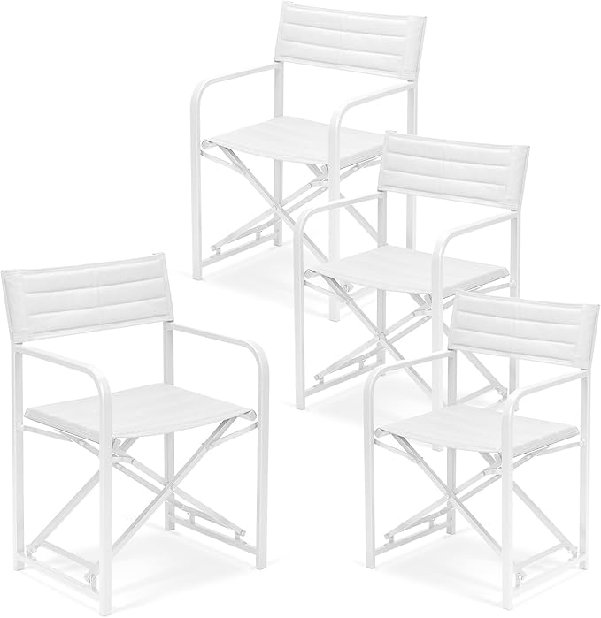Aoodor Patio 34" Director's Chairs Set of 4, Outdoor Portable Bar Height Seating with Folding Aluminum Frame, 225 lbs Capacity, Perfect for Camping, Fishing, Picnic