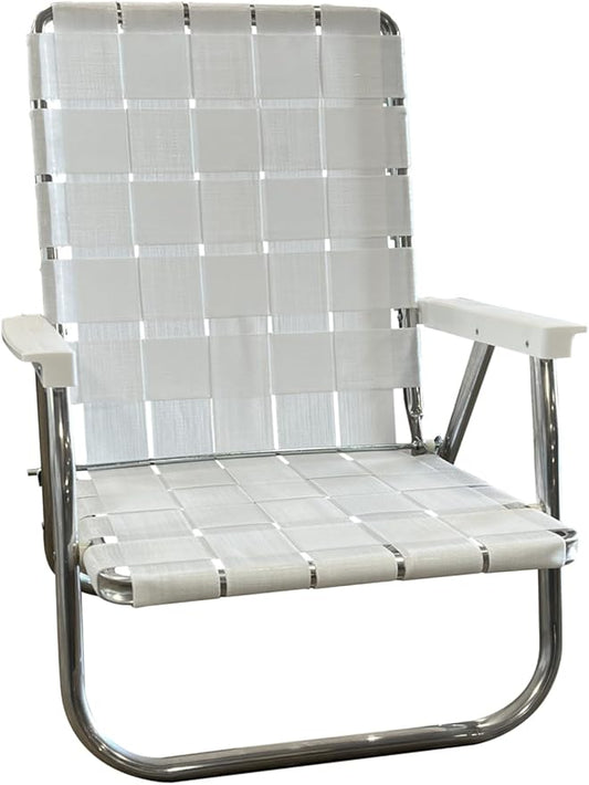 Lawn Chair USA Folding Aluminum Outdoor Patio Lawn Chair | Heavy-Duty Webbed Chairs for Camping, Sports, Beach, Yard & Tailgating | Lightweight Portable | High Back Beach Chair - Bright White