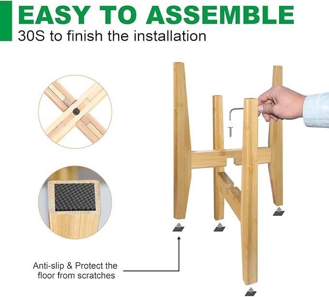 OERGKE 2 PACK Adjustable Plant Stand Indoor, Bamboo Mid Century Modern Plants Stands, Corner Flower Holder for Living Room, Fits 8 to 12 Inches Pots, (Pot & Plant Not Included)(Nature)