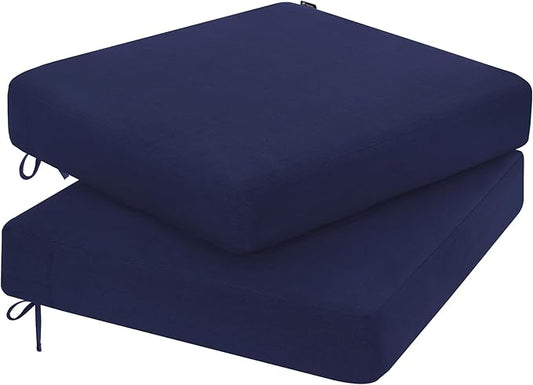 Favoyard Outdoor Chair Cushion 22 x 22 x 3 Inch Rainproof & 3-Year Fade Resistant Patio Furniture Cushions with Removable Cover and Adjustable Ties for Garden Sofa Couch Pads Set of 2, Blue