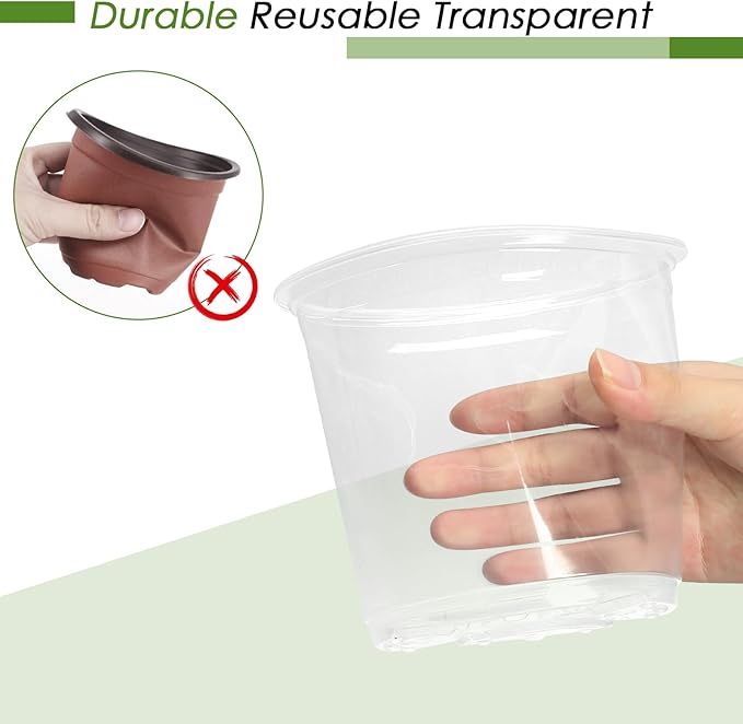 4/5/6/7 Inch Clear Nursery Pots for Plants with Sacuers 15 Pack, Plastic Flower Pots with Drainage Holes, Variety Pack Seedlings Garden Pot for Indoor Outdoor (7 inch)