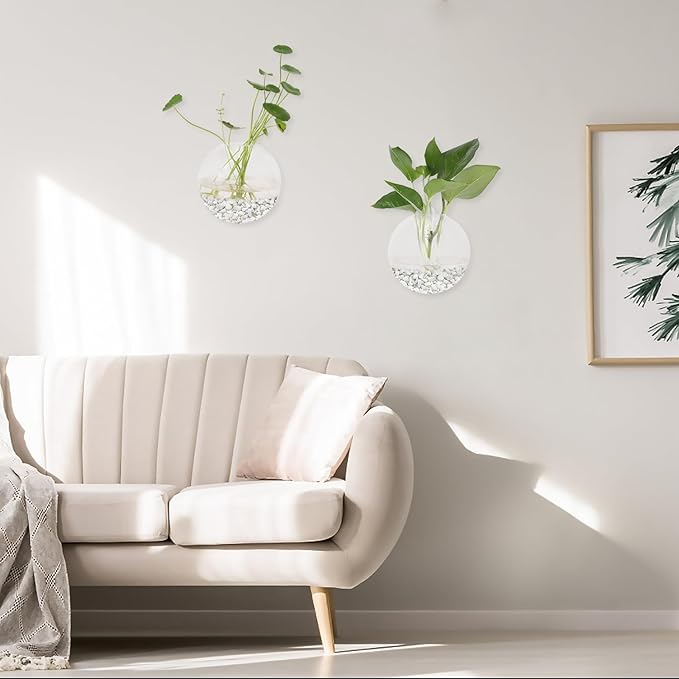 Pack of 6 Glass Planters Wall Hanging Planters Round Glass Plant Pots Hanging Air Plant Pots Flower Vase Air Plant Terrariums Wall Hanging Plant Container