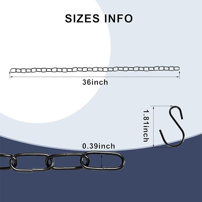 6 Pack Black Hanging Chain with Hooks, 36 Inch Universal Heavy Duty Chain for Hanging Plants, Shop Lights, Baskets, and Decorations for Indoor & Outdoor Use