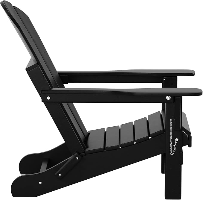 WO Home Furniture Adirondack Chair Table Set of 2 PCS Outdoor Folding Chair w Side Table Weather/UV Resistant for Lawn, Garden, Bon Fire, Balcony (Black)