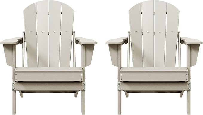 Westin Outdoors Laguna WO Home Furniture Adirondack Chair 2 PCS Set Outdoor Folding Patio Chair for Bon Fire Pit Garden Lawn Backyard Lounging Relaxing (Sand)
