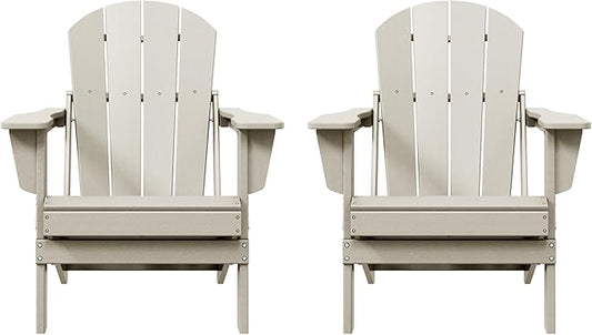Westin Outdoors Laguna WO Home Furniture Adirondack Chair 2 PCS Set Outdoor Folding Patio Chair for Bon Fire Pit Garden Lawn Backyard Lounging Relaxing (Sand)