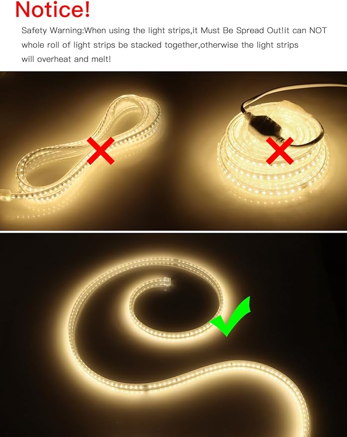 AIMENGTE LED Strip Lights for Room - Outdoor Led Strip Lighting Waterproof, AC 110V, 1200LEDs, 3000k LED Rope Lights for Garden, Patio, Living Room Bedroom Kitchen Home Decoration(32.8ft, Warm White)