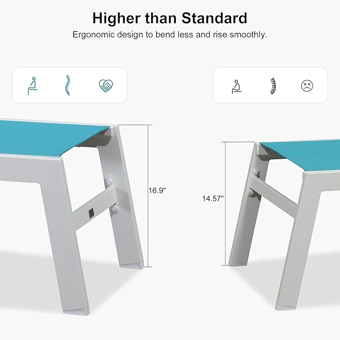 PURPLE LEAF Outdoor Chaise Lounge Set Oversize Adjustable Sunbathing Recliner Extra Wide Lounge Chairs with Side Table for Poolside Beach Outside Patio Aluminum Chaise Lounger Blue