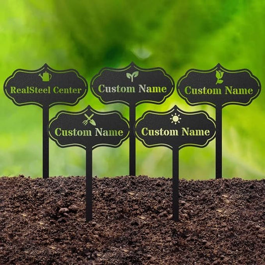 RealSteel – Customizable Seed & Plant Markers - Outdoor Herb Garden Stakes - Elegant Fruit/Vegetable Labels - Steel Plant Tags for Pots - Classy Design for Farmhouse/Greenhouse – Rose Icon