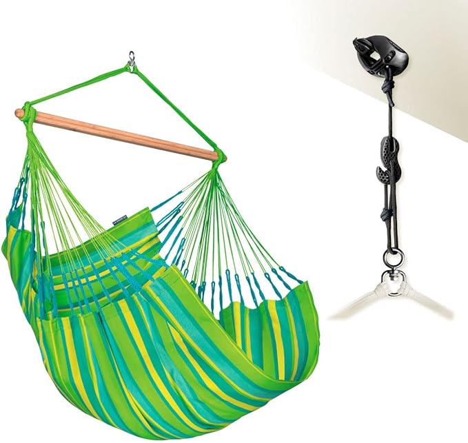LA SIESTA® - Large Comfort Domingo Hammock Swing Chair - Weather & Tear Resistant Hanging Hammock Chair - Indoor Outdoor Hammock Chair Swing - Patio Porch Bedroom Hanging Chair - Max 285 Lbs, Lime