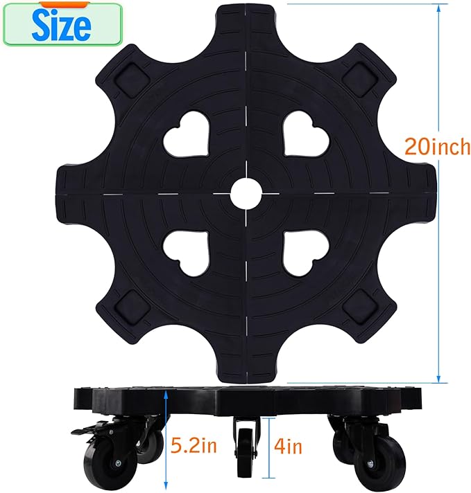 20" Plant Caddy with Wheels 600lbs Heavy Duty Outdoor,Indoor Rolling Plant Stand with 3in Casters Black Plant Dolly Large Potted Planter Cart for Big Flowerpots Plants Pots Garden Pot Mover