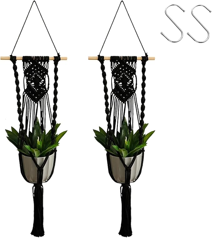 Artilady Black Plant Hanger Macrame Hanging Planter for Indoor Boho Plants Holder with Hooks Hanging Plant Basket Outdoor Window Wall Plants Home Decor