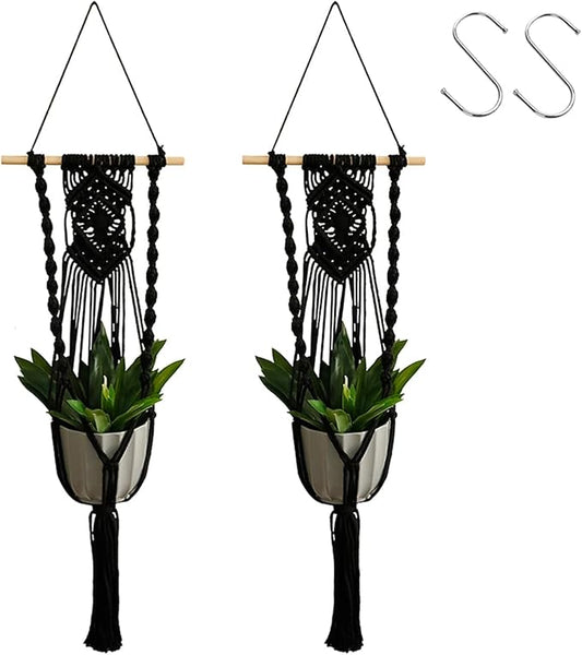 Artilady Black Plant Hanger Macrame Hanging Planter for Indoor Boho Plants Holder with Hooks Hanging Plant Basket Outdoor Window Wall Plants Home Decor