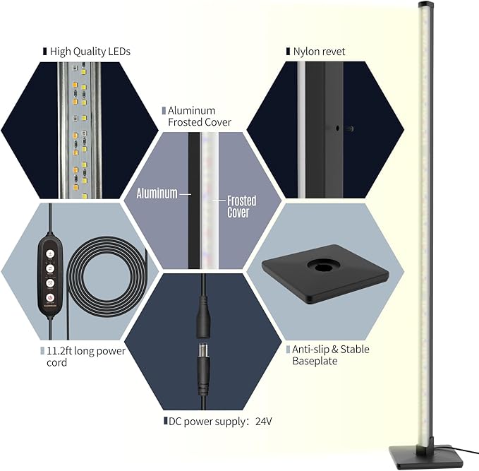 GLOWRIUM Standing Grow Light for Indoor Plants,45in Full Spectrum Vertical Plant Light,3 Light Modes,Auto-Timer,6-Level Dimmable,Suitable for Wide Area Coverage in Indoor Plants (3-Section)
