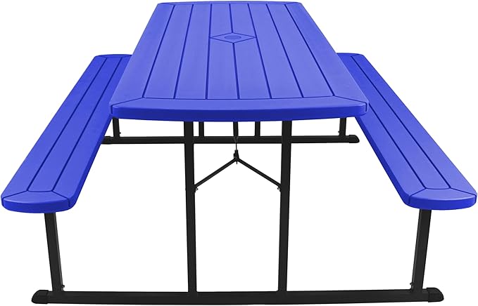 OEF Furnishings Heavy Duty Blow Molded Folding Picnic Table - Blue, Black Fram