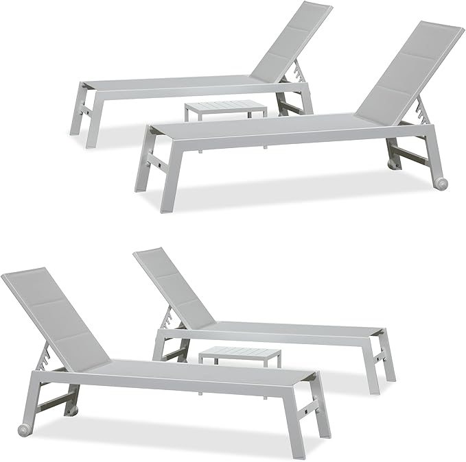 PURPLE LEAF Outdoor Chaise Lounge Set Oversize Adjustable Sunbathing Recliner Extra Wide Lounge Chairs with Side Table for Poolside Beach Outside Patio Aluminum Chaise Lounger Cream 2 Sets