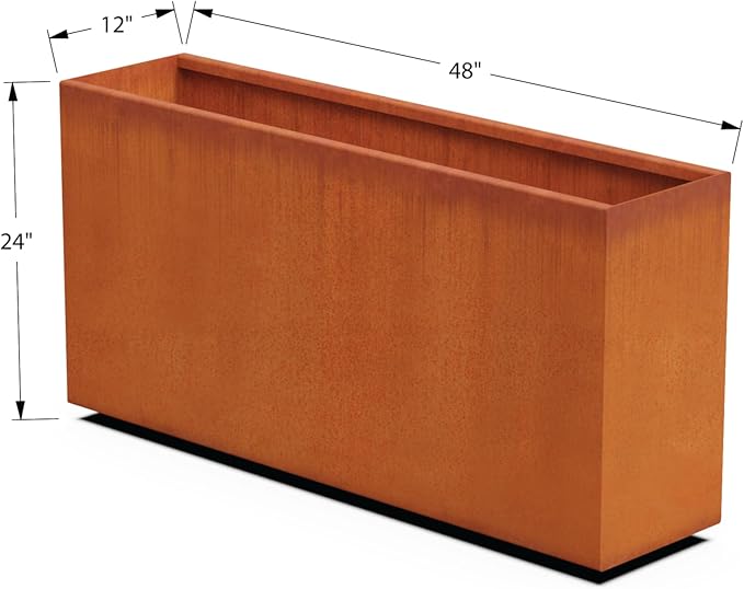 Tall Corten Steel Planter Box – 48x24 Inch Large Rectangular Planter for Outdoor Privacy & Patios | Heavy Duty Metal | Made in USA, Fully Assembled