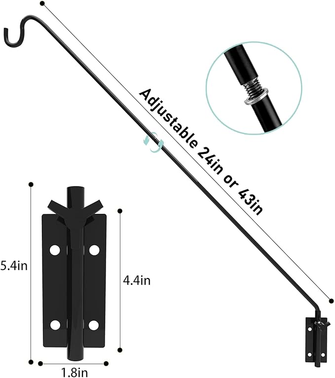 ERYTLLY 2 Packs Heavy Duty Deck Hook Wall Mounted, Extensible and Adjustable Deck Hook for Hanging Bird Feeder, Plants, Suet Baskets,Wind Chimes,Lanterns and More
