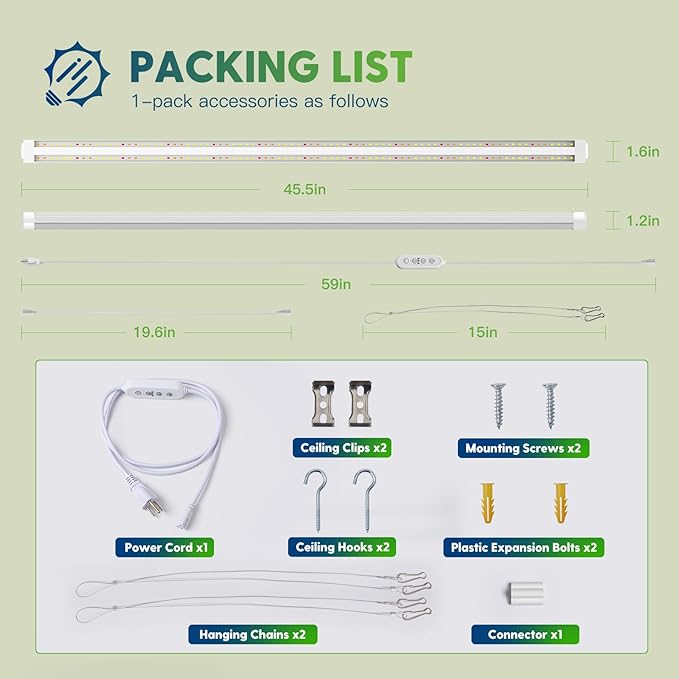 FREELICHT 1 Pack 4FT LED Grow Light with Timer, 40W (250W Equivalent), Full Spectrum Grow Lights for Indoor Plants with 9/12/15H Timer, Linkable Plant Growing Lamp for Hydroponic Plants Seeding Veg