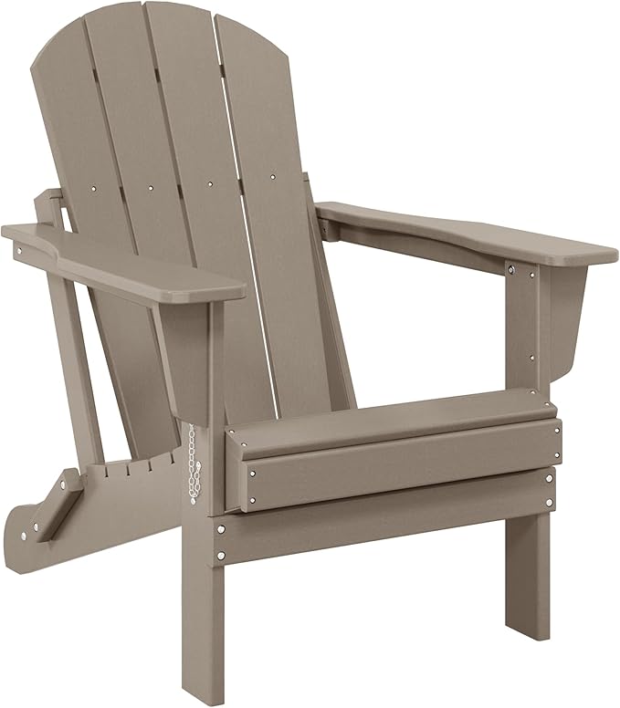 Westin Outdoors Laguna WO Home Outdoor Adirondack Folding Chair Lounger Seat Traditional Retro Home Furniture for Beach, Balcony, Backyard, Lawn, Patio, Pool, Deck, Garden (Weathered Wood)