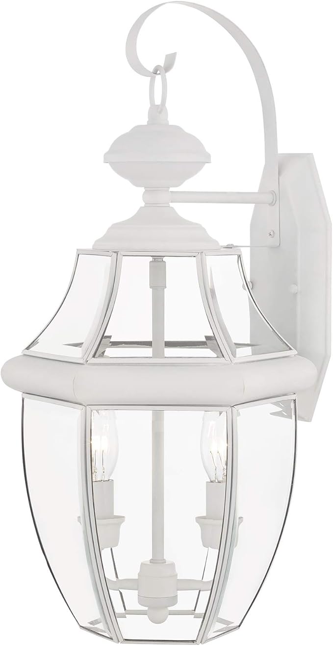 Livex Lighting 2251-03 Outdoor Wall Lantern with Clear Beveled Glass Shades, White