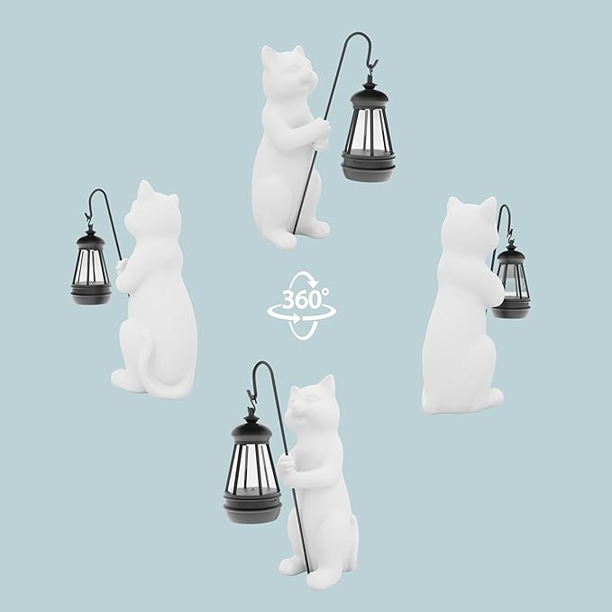 Solar Cat Garden Statue 10 Inch Porch Patio Decor for Outside Yard Decoration Outdoor Unique Housewarming Gardening Birthday Gifts for Cat Lovers Women Grandma