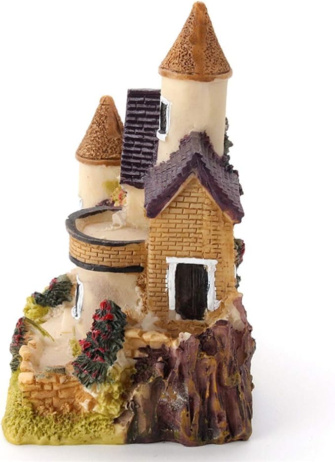 HAPYLY 4PCS Miniature House Fairy Gardening Micro Landscape Village Stone House Bonsai Terrarium Crafts Ornaments Accessories Home Decoration Resin