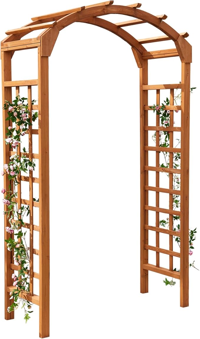 Solid Fir Wooden Garden Arch Premium Outdoor Trellis for Climbing Plants, 84.5”H×49.37”W×23.5’’D, Also can be Used for Wedding and Party Decoration