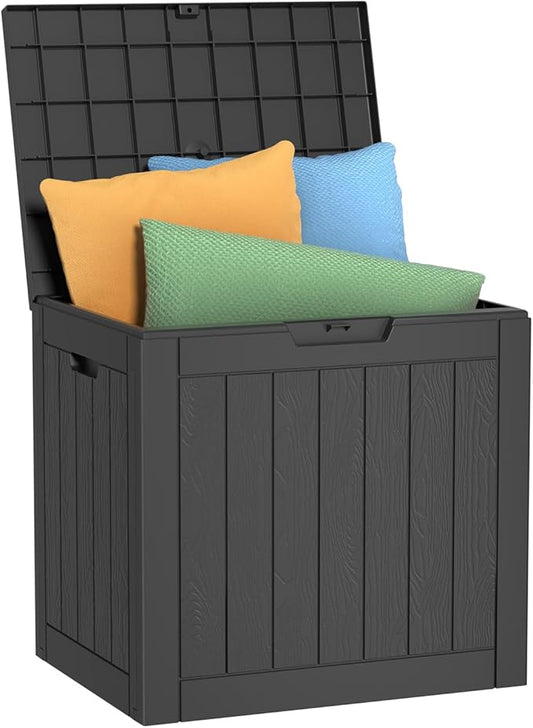 36 Gallon Outdoor Deck Box,Storage Lockable Waterproof Patio Furniture,Garden Tools,Cushions,Pool Accessories Outside Storage Resin Box(Black)