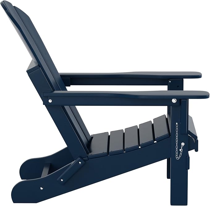 WO Home Furniture Adirondack Chairs Table Set of 3 PCS Outdoor Folding Chairs Coffee Table Weather/UV Resistant for Lawn, Garden, Bon Fire, Balcony (Navy Blue)