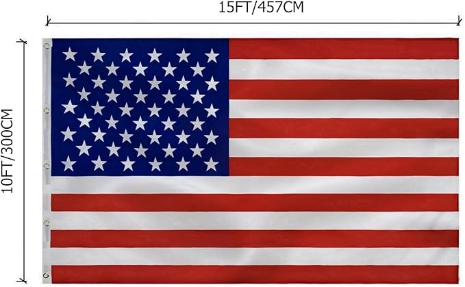 American Flag 10x15 Outside, US Flags for Outdoor Indoor, Heavy Duty Durable, Deluxe Embroidered Stars, Brass Grommets, Sewn Stripes, Vivid Color, Fade Resistant and waterproof