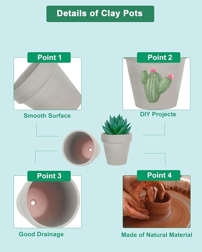 vensovo 48 Pcs 2" Tiny Terracotta & Terra Cotta Pots with Drainage - Grey Small Mini Clay Ceramic Pottery Planter Ideal for Indoor/Outdoor Plants, Crafts, Wedding Favors