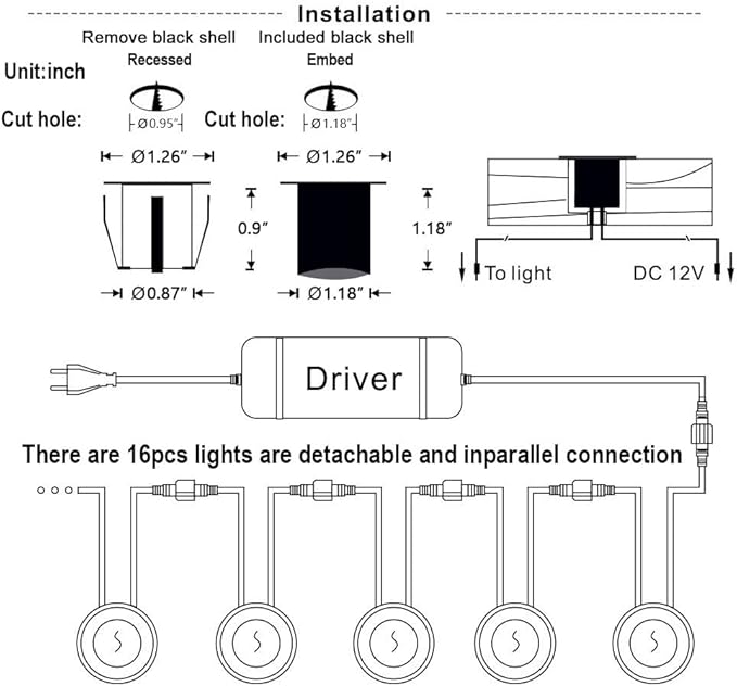 SMY Lighting Recessed LED Deck Light Kits with Protecting Shell φ32mm, In Ground Outdoor LED Landscape Lighting IP67 Waterproof,12V Low Voltage for Garden,Yard Stair,Patio,Floor,Kitchen Decoration