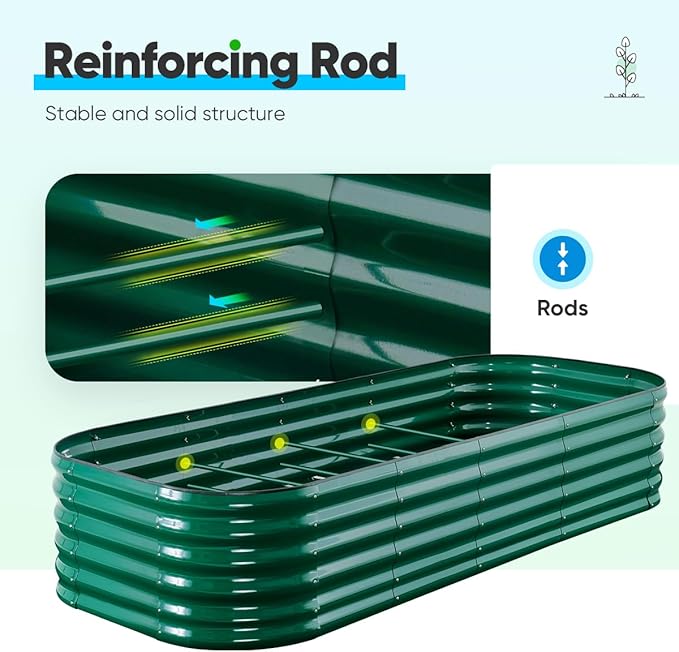 Quictent Galvanized Raised Garden Bed Kit, 6x3x1.5 ft Oval Metal Planter Box Tall for Vegetables Outdoor Backyard, Rubber Strip Edging Included, Dark Green