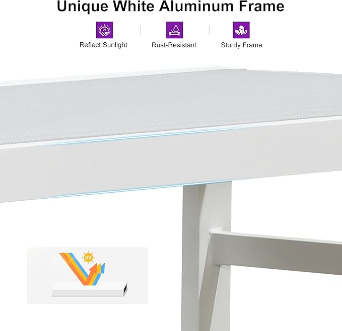 PURPLE LEAF Outdoor Chaise Lounge Set Adjustable Sunbathing Recliner with Armrest and Side Table for Poolside Beach Outside Patio Aluminum Chaise Lounger Cream