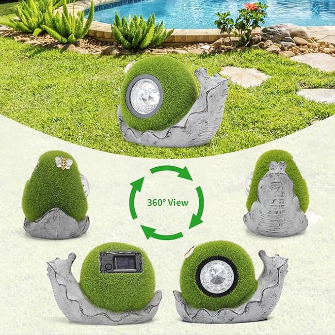 Solar Snail Garden Statue Lights for Outdoor Flocking Decor with Colorful Changing LED Figurine Lighting Resin Flocked Decorations for Patio Lawn Yard Housewarming Mom Wowen Gifts