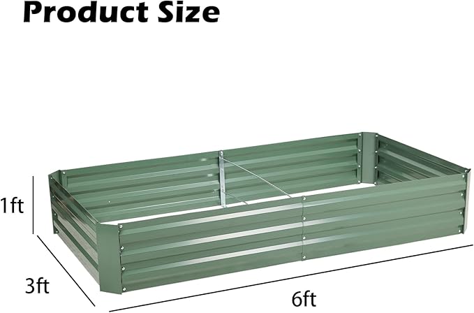 Aoodor 6 x 3 x 1 ft Outdoor Raised Garden Bed, Reinforced Galvanized Steel Planter Box for Vegetables, Fruits, Flowers, and Herbs