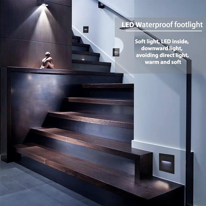 4Pack 3W LED Recessed Light 85-230V Step Lights Cool White 6000K IP65 Waterproof Wall Light Staircase Light lamp, Inside Outside Garden Balcony Corridor, Aluminum, 120V,Black